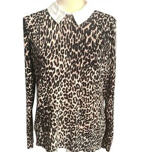Cable & Gauge Animal Print Blouse with White Collar Sz L